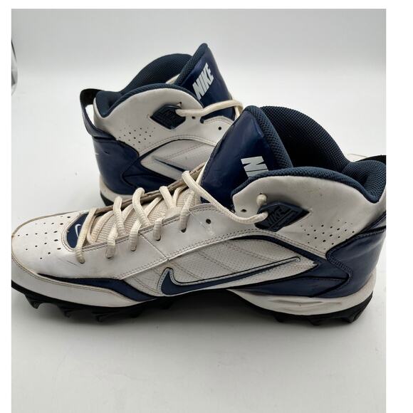 Nike Land Shark Mid Football Cleats Mens Size 12 White Navy Blue 318728-141 - Picture 12 of 13